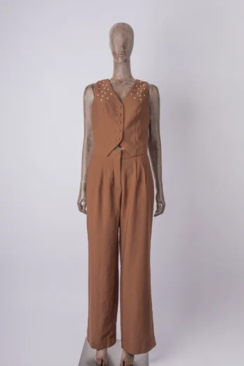 Conjunto Dra Cherie Colete + Pantalona Strass Marrom P