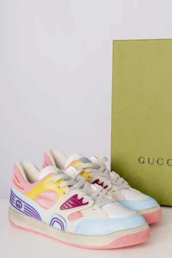 Tênis Gucci Basket Low-Top Branco Azul e Rosa 37BR