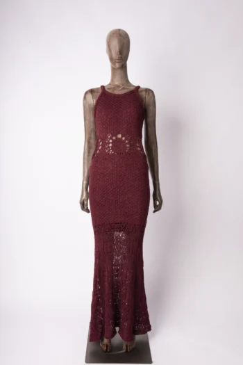 Vestido AR em Fio Longo Abertura nas Costas Bordô M