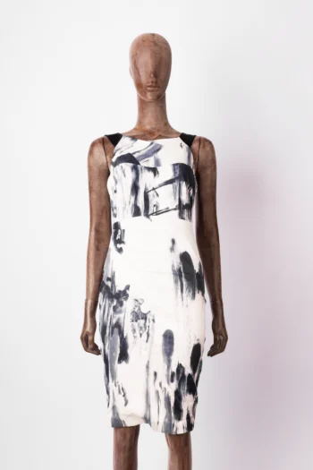 Vestido Karen Millen Midi Tubinho Estapa Pincelada Branco e Preto P