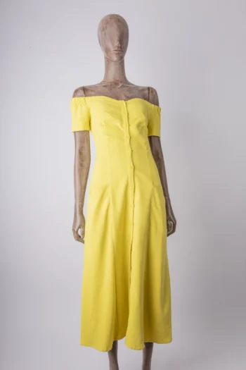 Vestido Lebôh Ciganinha com Botões Amarelo P