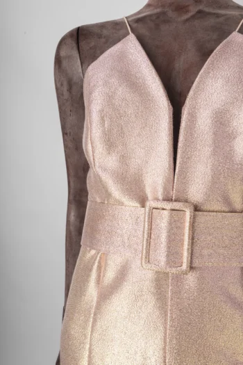 Alternative view of Vestido de Festa Longo em Lurex com Cinto Rosa e Dourado P