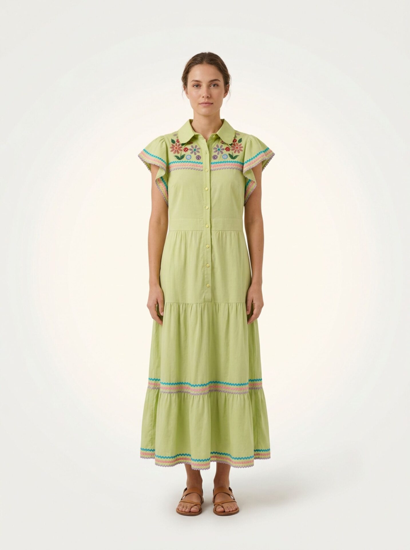 Vestido Delight Midi Bordado Verde P - Imagem 2