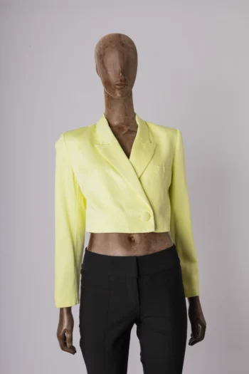 Blazer Cropped Animale Alfaiataria Amarelo Manteiga