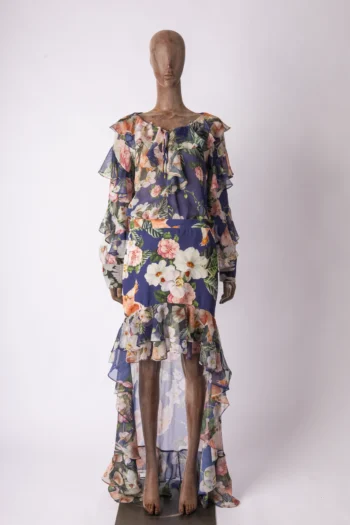 Blusa Skazi com Babados Azul Estampada G