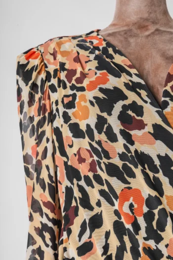 Alternative view of Body Iorane Manga Longa Animal Print Bege Laranja e Preto 42
