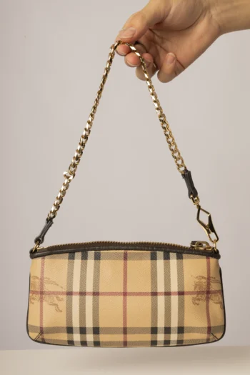 Bolsa Burberry Baguette Alça em Corrente Check Bege