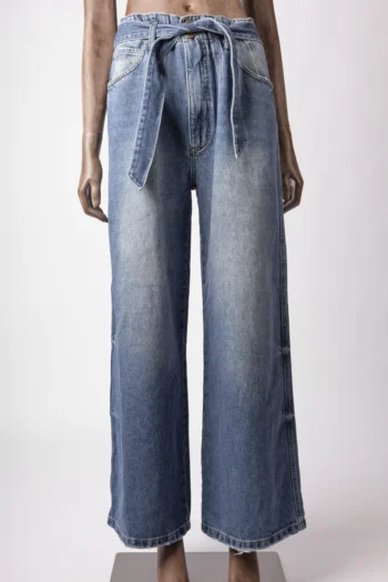 Calça Jeans ByNV Astrid Pantalona com Faixa Lavagem Média 38