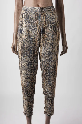 Calça Shoulder Estampa de Cobra Bege Azul Marrom 40