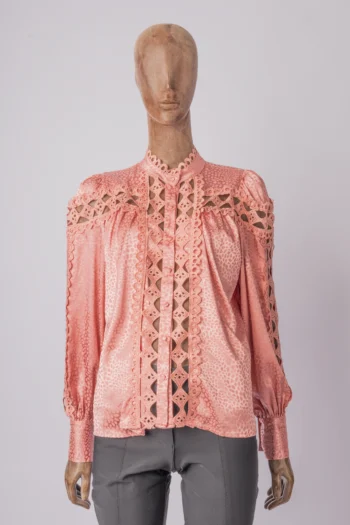 Camisa Hush Acetinada Maquinetado com Guipir Rosa P