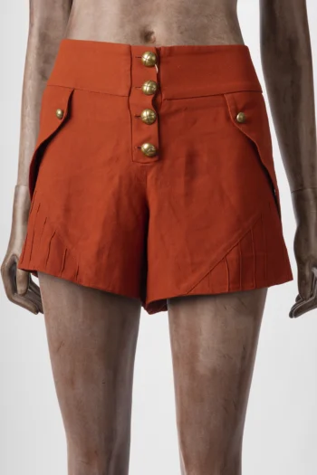 Short Mixed Botões Ouro Velho Terracota 40