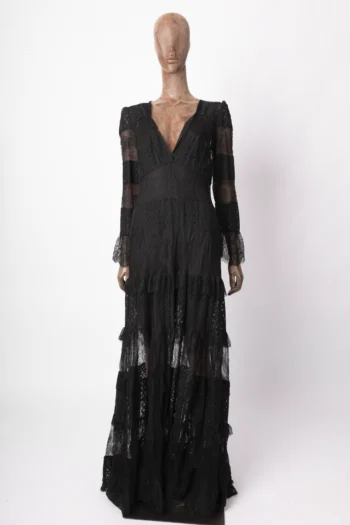 Vestido Fabulous Agilitá Longo em Renda Manga Longa Preto 42