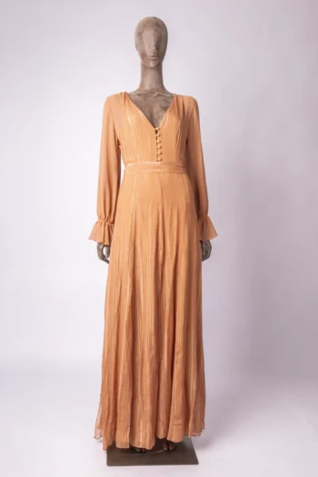 Vestido Gabriela Hernandes Longo em Seda Fios Lurex Rose 36
