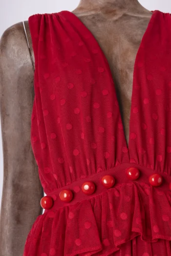Alternative view of Vestido Iorane Longo em Tule com Poá e Aplicações Vermelho M
