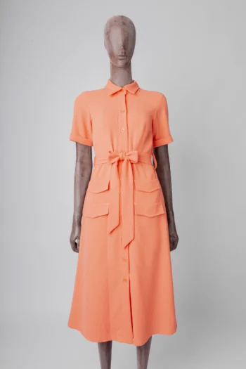 Vestido Lume Midi com Botões e Bolsos Coral 38