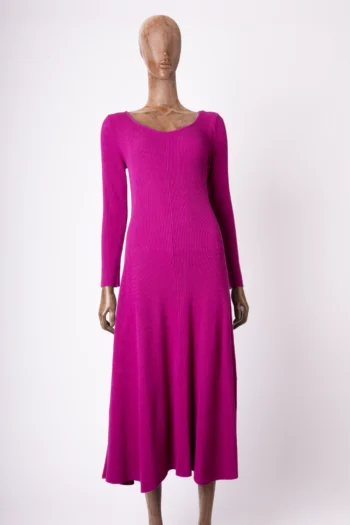 Vestido Midi Viviane Furrier Tricot  Canelado Fucsia P