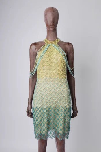 Vestido PatBo Curto Bordado Degradê Azul 42