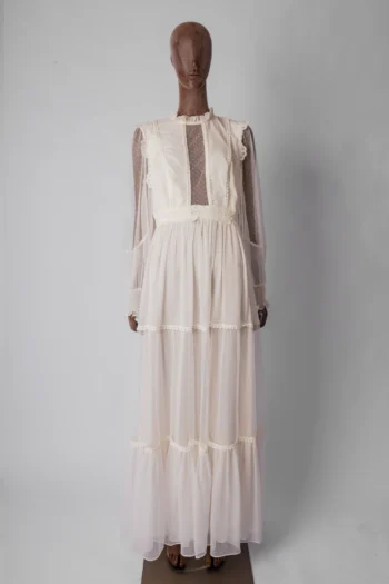 Vestido PatBo Longo Tule e Guipir Branco 40