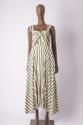 Vestido SClub Midi Listrado Verde Off White e Preto M