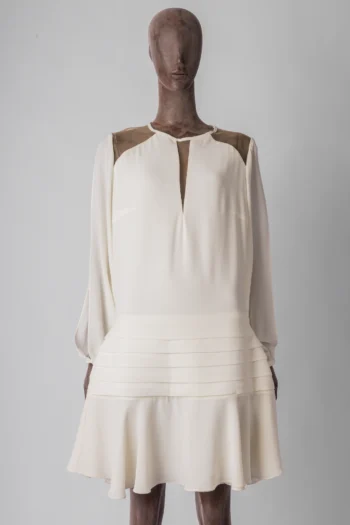 Vestido Skazi Sk Club Curto Manga Longa Detalhe Tule Off White M