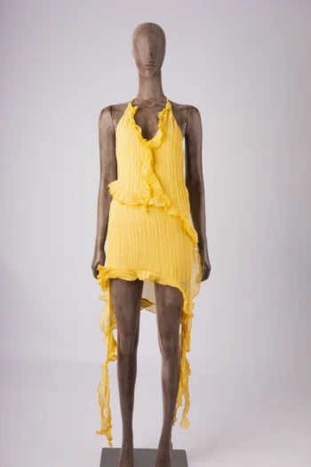 Vestido Zara Curto Plissado com Pontas e Babados Amarelo M