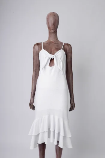 Vestido Zen Midi Babados na Barra Texturizado Branco P