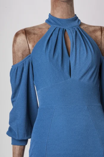Alternative view of Vestido Zen Midi Decote Pregas e Mangas Azul P