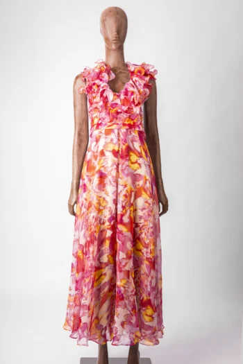 Vestido de Festa Longo Art Blue Rosa Estampado P