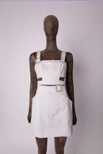 Conjunto Anne Fernandes Top + Saia Alafaiataria Detalhe Strass Branco P