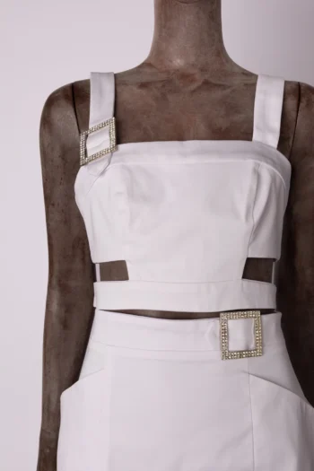 Alternative view of Conjunto Anne Fernandes Top + Saia Alafaiataria Detalhe Strass Branco P