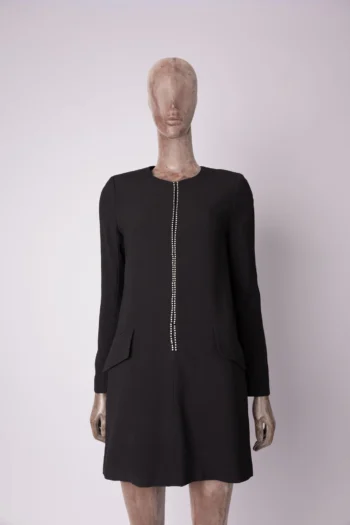 Vestido Animale Alfaiataria Curto Manga Longa Detalhe Strass Preto 36
