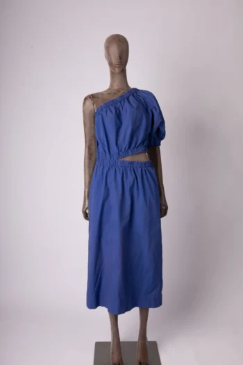 Vestido Animale Midi Manga Nula Bufante Azul P