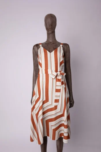 Vestido Fond Du Lac Listrado Laranja e Branco M