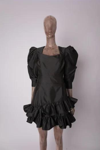Vestido Susan Loeff Curto Manga Longa Babados Preto P