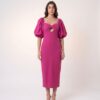 VESTIDO AMARANTE MIDI MANGAS BUFANTE FUCSIA