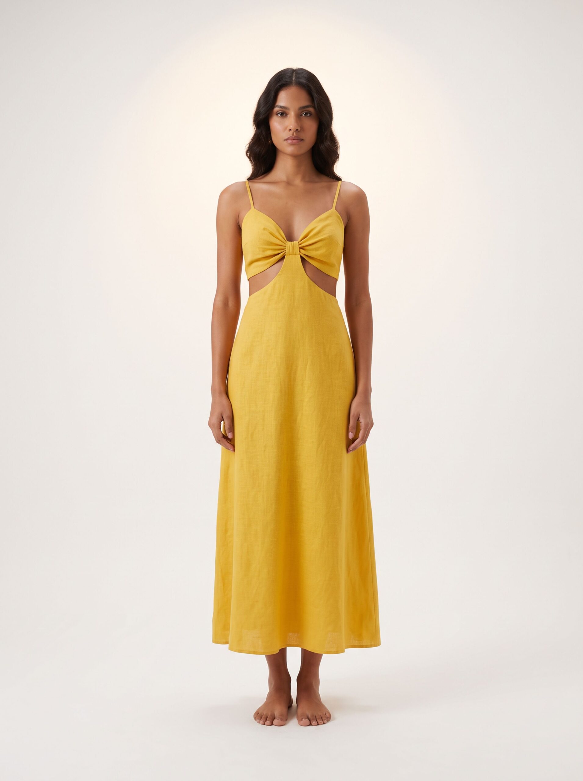 VESTIDO AMISSIMA MOSTARDA MIDI EM LINHO - Imagem 3