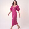 VESTIDO AMARANTE MIDI MANGAS BUFANTE FUCSIA - Imagem 2