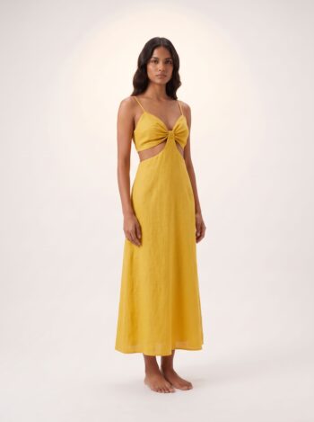 Alternative view of VESTIDO AMISSIMA MOSTARDA MIDI EM LINHO