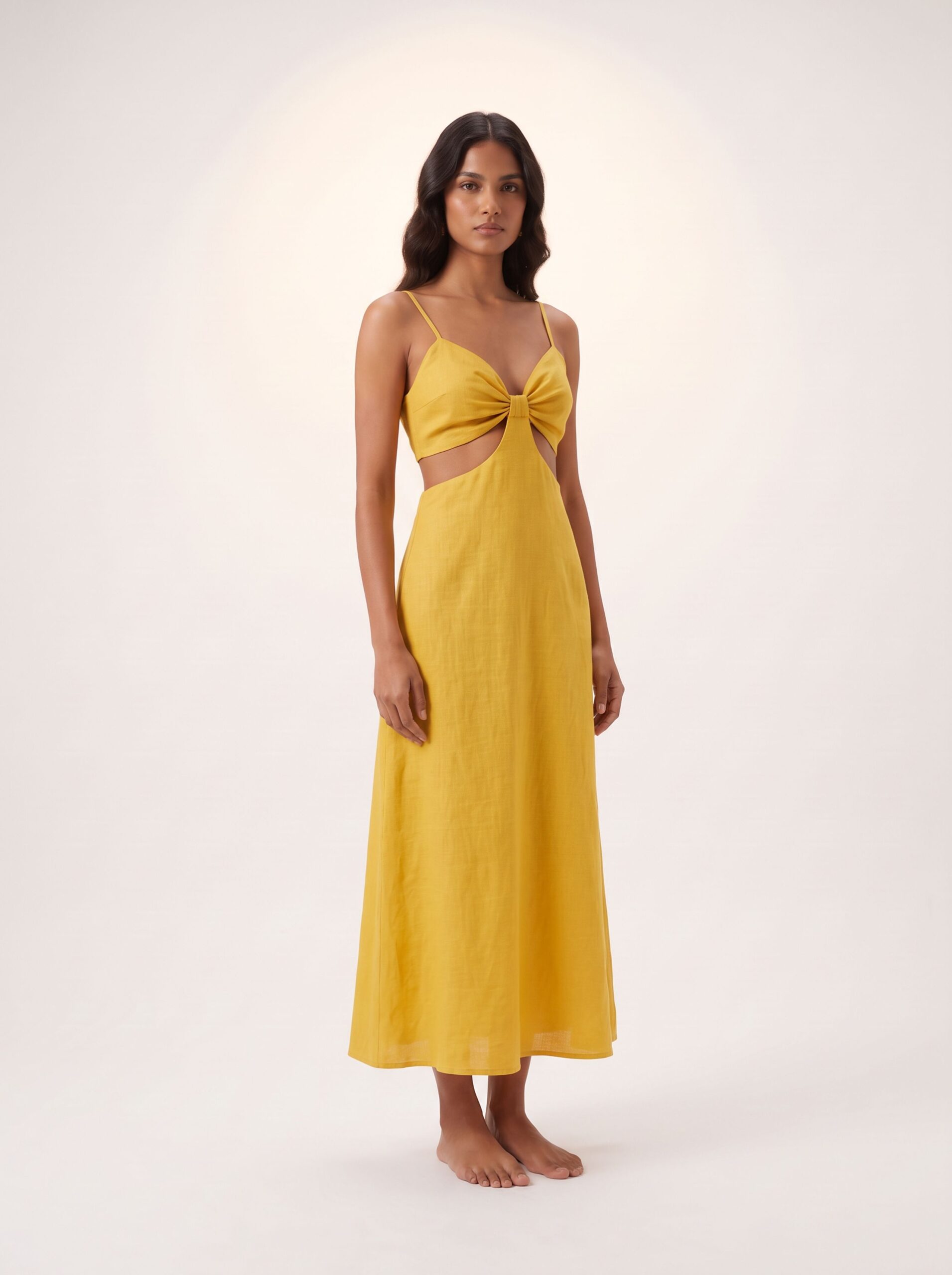 VESTIDO AMISSIMA MOSTARDA MIDI EM LINHO - Imagem 2